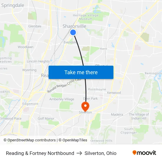 Reading & Fortney Northbound to Silverton, Ohio map