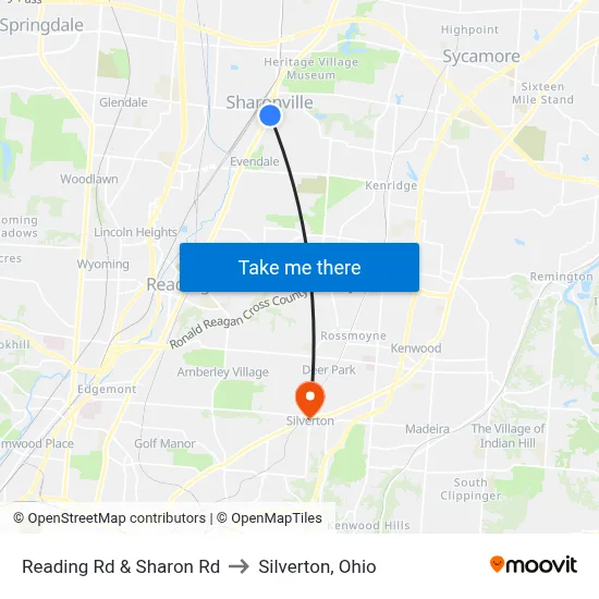 Reading Rd & Sharon Rd to Silverton, Ohio map