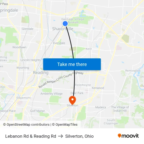 Lebanon Rd & Reading Rd to Silverton, Ohio map