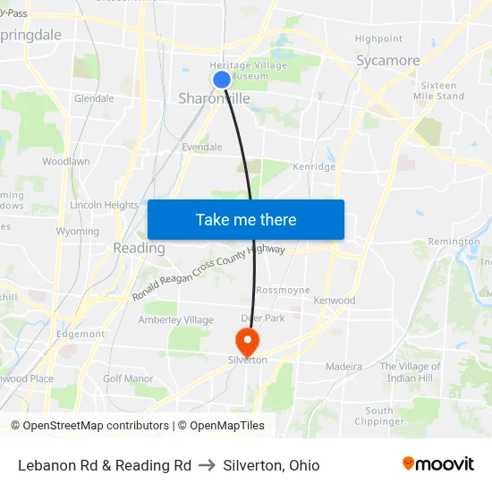 Lebanon Rd & Reading Rd to Silverton, Ohio map