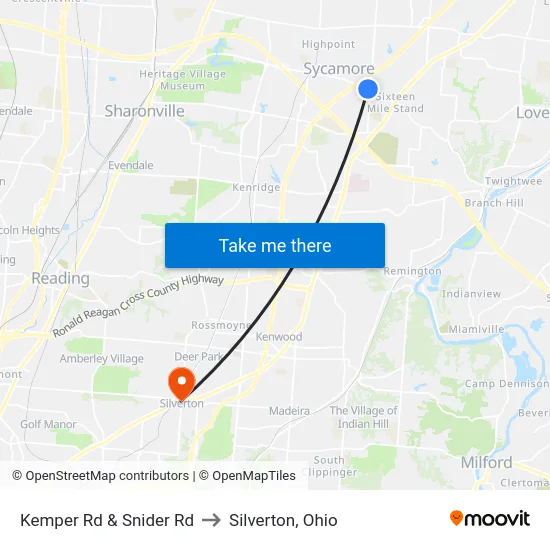 Kemper Rd & Snider Rd to Silverton, Ohio map