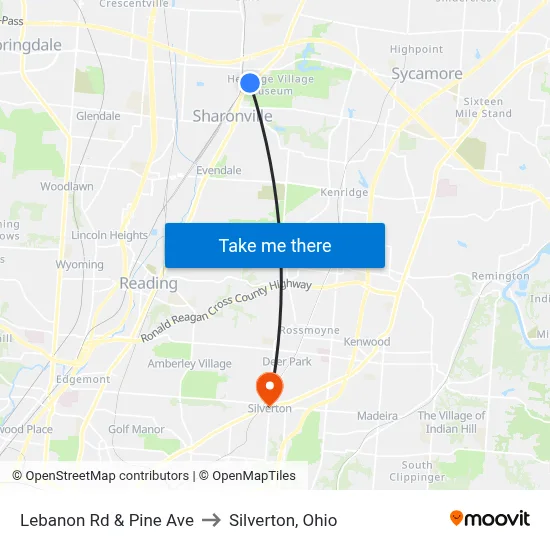 Lebanon Rd & Pine Ave to Silverton, Ohio map