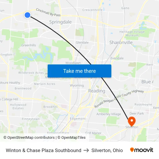 Winton & Chase Plaza Southbound to Silverton, Ohio map