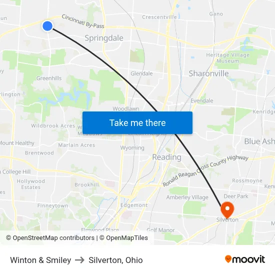 Winton & Smiley to Silverton, Ohio map