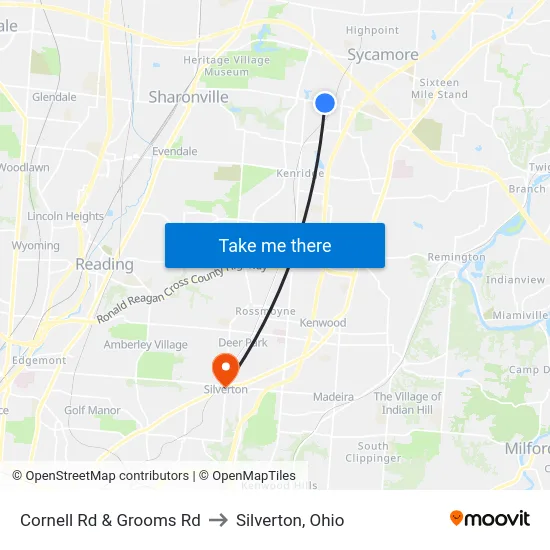 Cornell Rd & Grooms Rd to Silverton, Ohio map