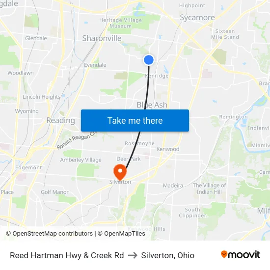 Reed Hartman Hwy & Creek Rd to Silverton, Ohio map