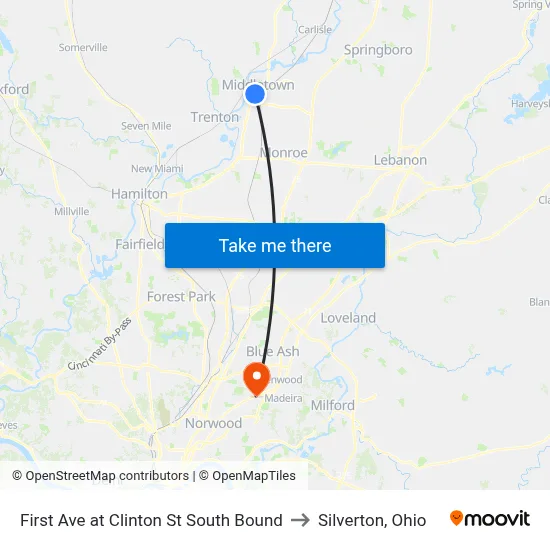 First Ave at Clinton St South Bound to Silverton, Ohio map