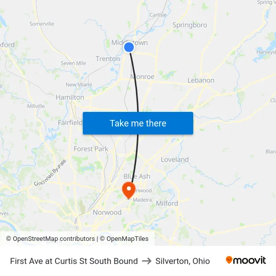 First Ave at Curtis St South Bound to Silverton, Ohio map