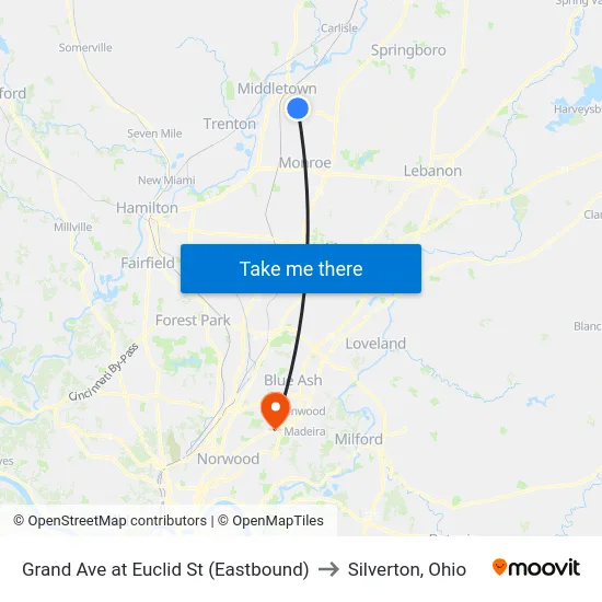 Grand Ave at Euclid St (Eastbound) to Silverton, Ohio map