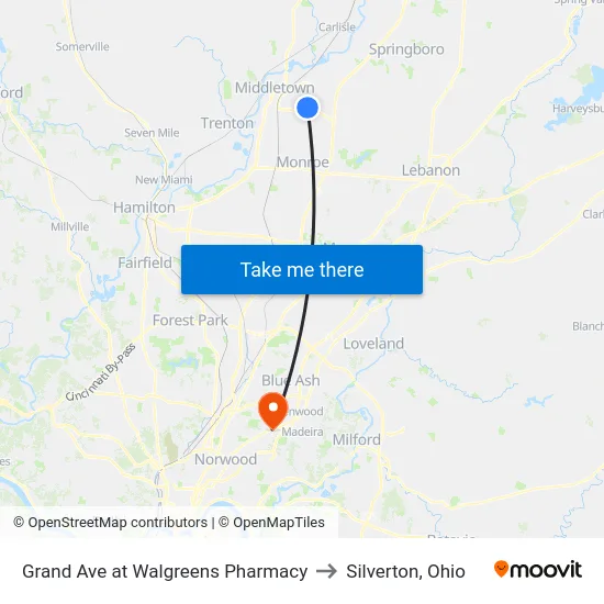Grand Ave at Walgreens Pharmacy to Silverton, Ohio map