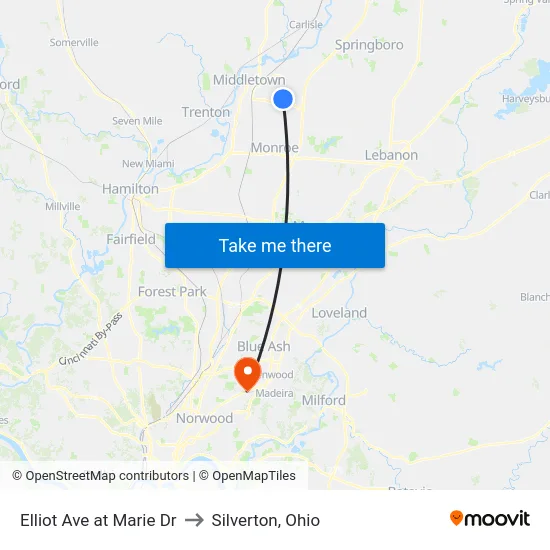 Elliot Ave at Marie Dr to Silverton, Ohio map