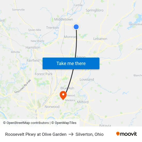 Roosevelt Pkwy at Olive Garden to Silverton, Ohio map