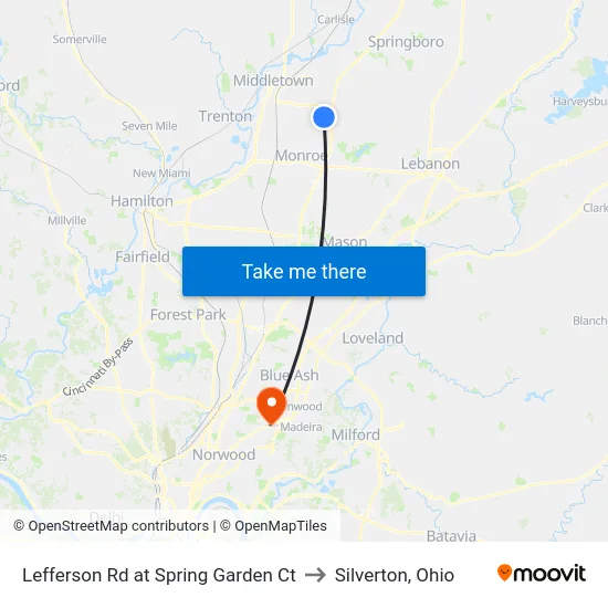 Lefferson Rd at Spring Garden Ct to Silverton, Ohio map