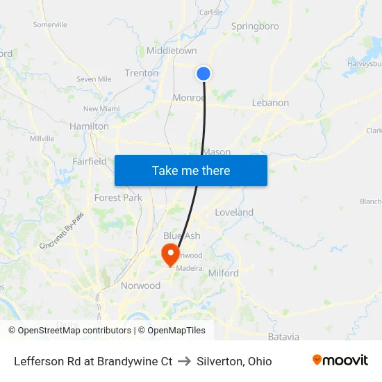 Lefferson Rd at Brandywine Ct to Silverton, Ohio map
