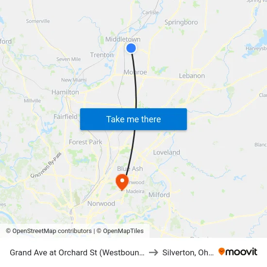 Grand Ave at Orchard St (Westbound) to Silverton, Ohio map