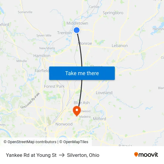 Yankee Rd at Young St to Silverton, Ohio map