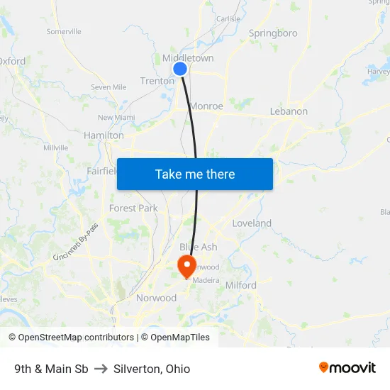 9th & Main Sb to Silverton, Ohio map