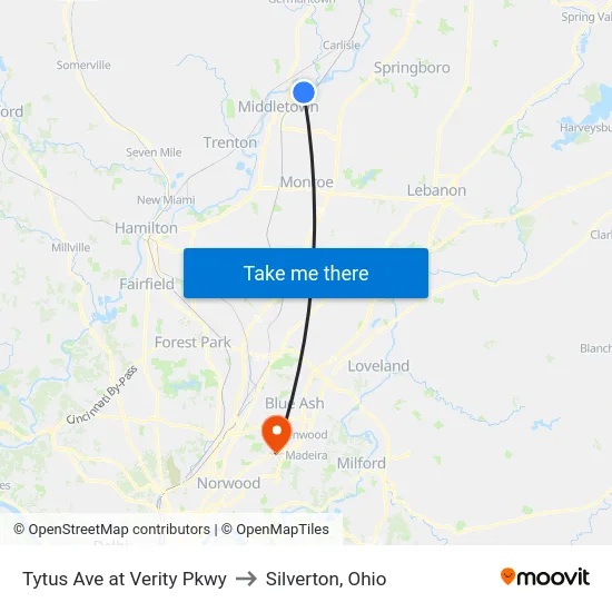 Tytus Ave at Verity Pkwy to Silverton, Ohio map