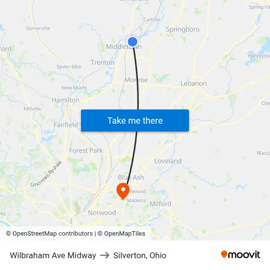 Wilbraham Ave Midway to Silverton, Ohio map