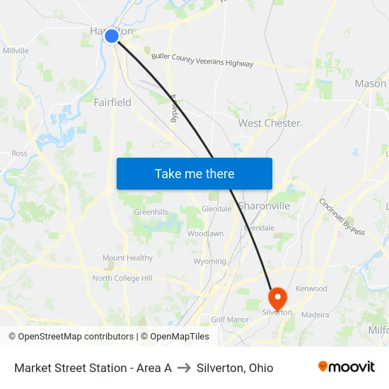 Market Street Station - Area A to Silverton, Ohio map