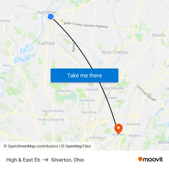 High & East Eb to Silverton, Ohio map