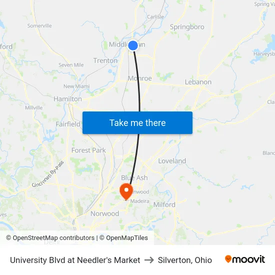 University Blvd at Needler's Market to Silverton, Ohio map
