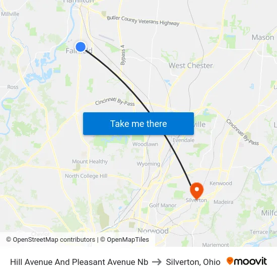 Hill Avenue And Pleasant Avenue Nb to Silverton, Ohio map