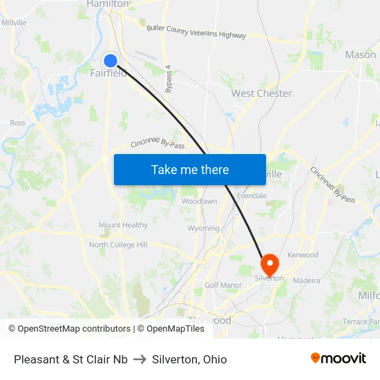 Pleasant & St Clair Nb to Silverton, Ohio map