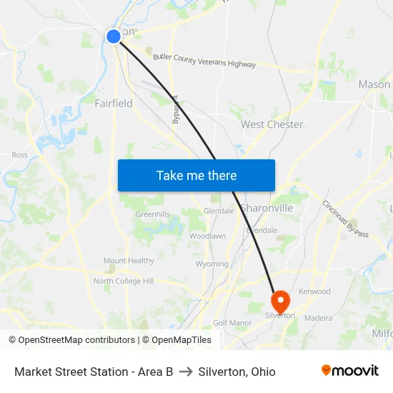 Market Street Station - Area B to Silverton, Ohio map