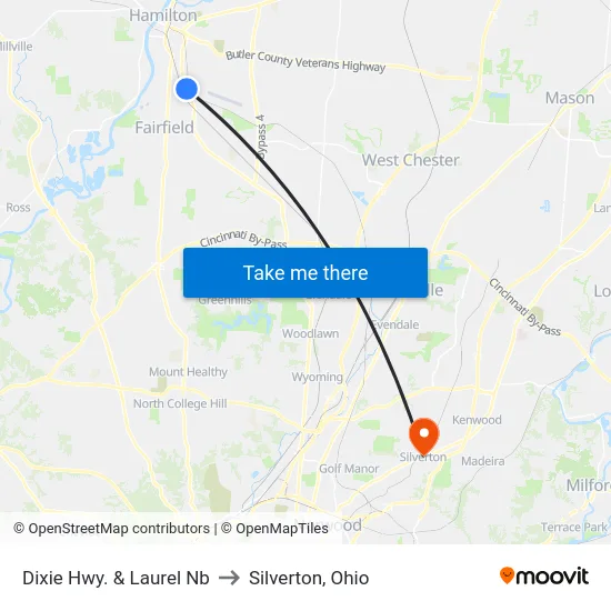 Dixie Hwy. & Laurel Nb to Silverton, Ohio map