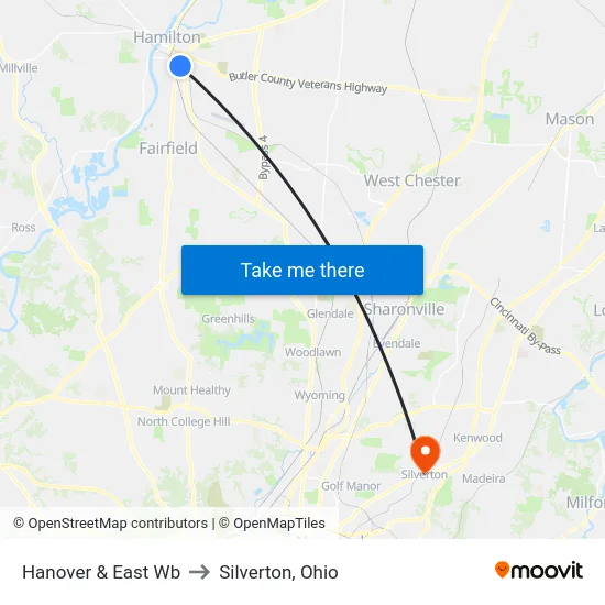 Hanover & East Wb to Silverton, Ohio map