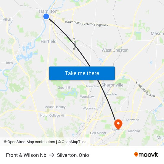Front & Wilson Nb to Silverton, Ohio map