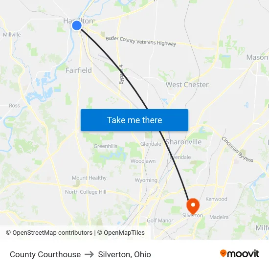 County Courthouse to Silverton, Ohio map