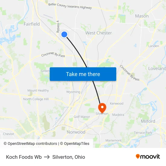 Koch Foods Wb to Silverton, Ohio map