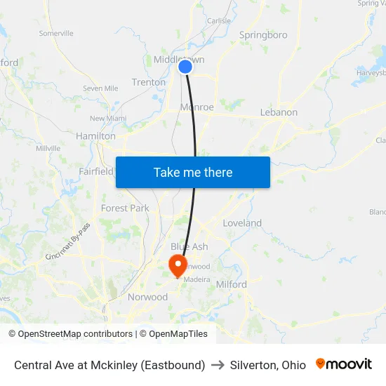 Central Ave at Mckinley (Eastbound) to Silverton, Ohio map