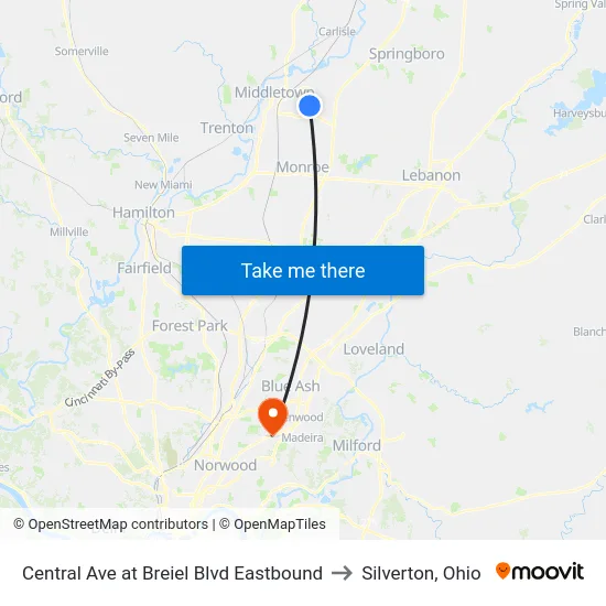 Central Ave at Breiel Blvd Eastbound to Silverton, Ohio map