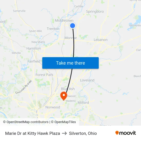 Marie Dr at Kitty Hawk Plaza to Silverton, Ohio map