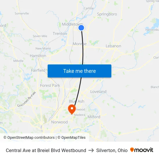 Central Ave at Breiel Blvd Westbound to Silverton, Ohio map