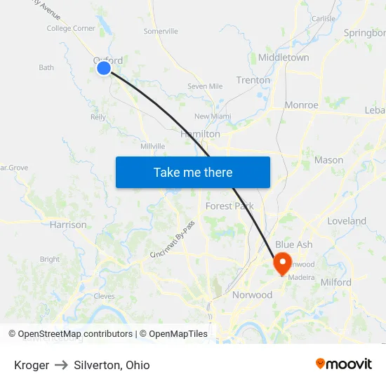 Kroger Eb to Silverton, Ohio map