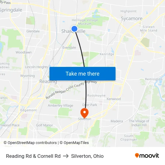 Reading Rd & Cornell Rd to Silverton, Ohio map