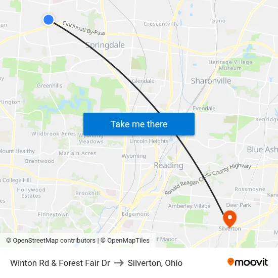Winton Rd & Forest Fair Dr to Silverton, Ohio map