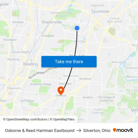 Osborne & Reed Hartman Eastbound to Silverton, Ohio map