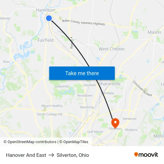 Hanover And East to Silverton, Ohio map