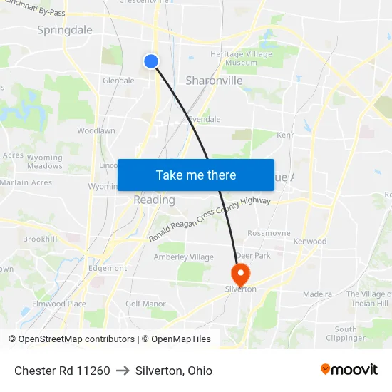 Chester Rd 11260 to Silverton, Ohio map