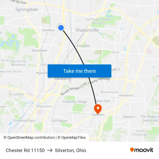 Chester Rd 11150 to Silverton, Ohio map