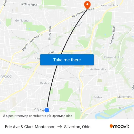 Erie Ave & Clark Montessori to Silverton, Ohio map