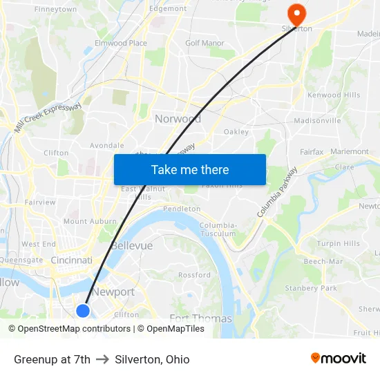 Greenup at 7th to Silverton, Ohio map