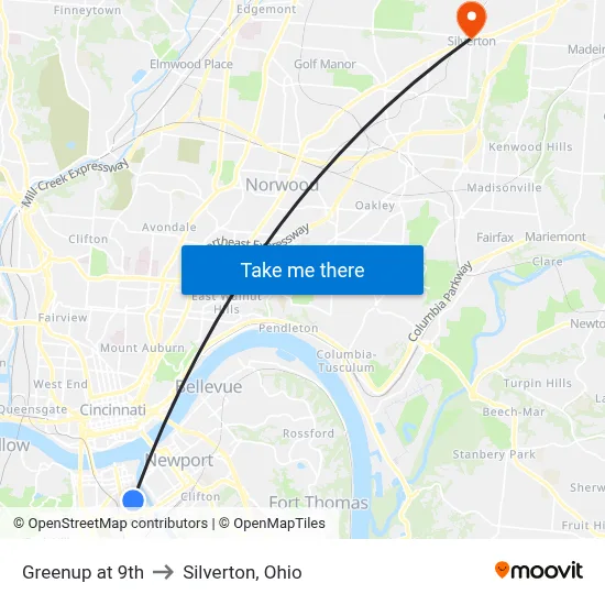 Greenup at 9th to Silverton, Ohio map
