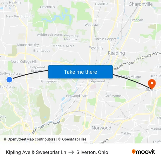 Kipling Ave & Sweetbriar Ln to Silverton, Ohio map