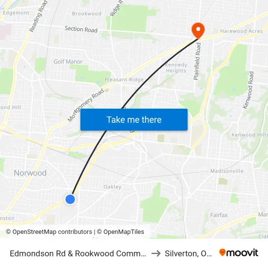 Edmondson Rd & Rookwood Commons to Silverton, Ohio map